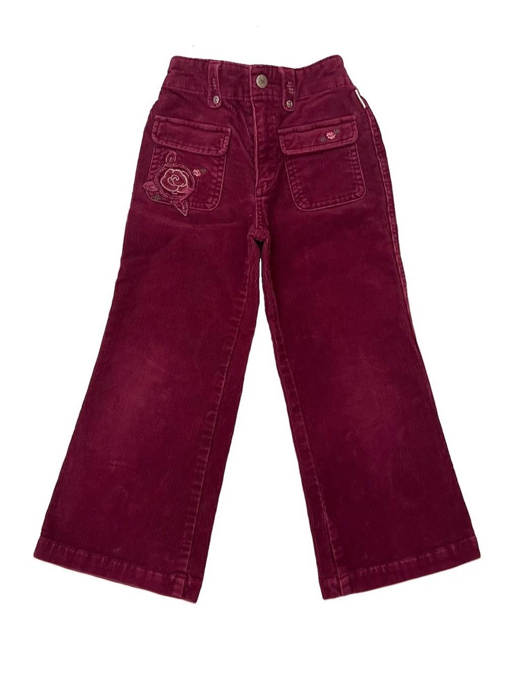 OshKosh Girls Vintage Y2K Corduroy Embroidered Floral Wide Leg Pants Sz 4